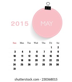 2015 calendar, monthly calendar template for May. Vector illustration.