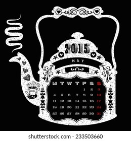 2015 calendar, monthly calendar template for May. Vector illustration.  Coffee pot shaped Calendar.