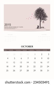 2015 calendar, monthly calendar template for October. Vector illustration.