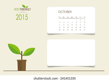 2015 calendar, monthly calendar template for October. Vector illustration.