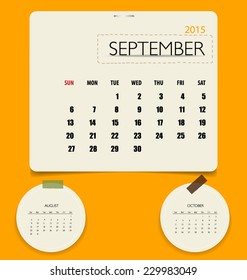 2015 calendar, monthly calendar template for September. Vector illustration.