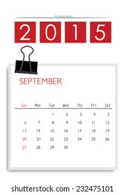 2015 calendar, monthly calendar template for September. Vector illustration.