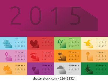 2015 calendar months and flat design icons colorful