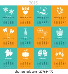 2015 calendar with months and  holiday icons