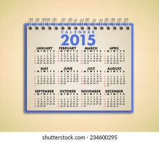 2015 Calendar Notebook Vector 
