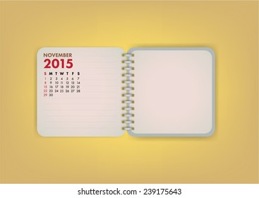 2015 Calendar November Notebook Design Vector