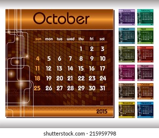 2015 Calendar. October.