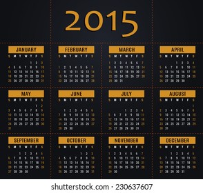 2015 Calendar for office and private use - black and orange design
