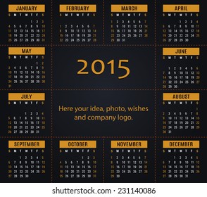 2015 Calendar for office and private use with logo and photo possibilities - black and orange design