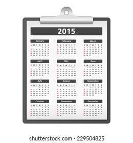 2015 Calendar on clipboard, vector eps10 illustration
