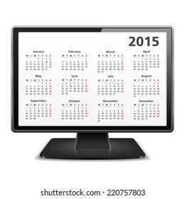2015 Calendar on the screen of computer monitor, vector eps10 illustration