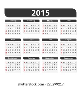 2015 Calendar on white background, vector eps10 illustration