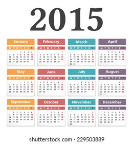 2015 calendar on white background, vector eps10 illustration