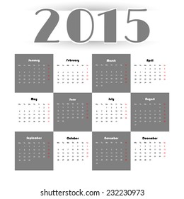 2015 Calendar simple design, week starts with Monday
