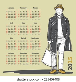 2015. Calendar with stylish dude.