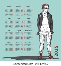 2015. Calendar with stylish dude.