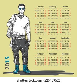 2015. Calendar with stylish dude.