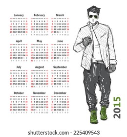 2015. Calendar with stylish dude.