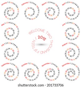 2015 calendar, swirl illustration, monthly calendar design