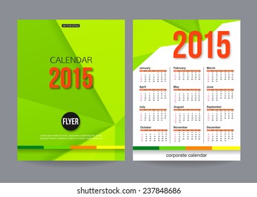2015 calendar template brochure geometric design. Modern back and front flyer backgrounds. Vector illustration. 