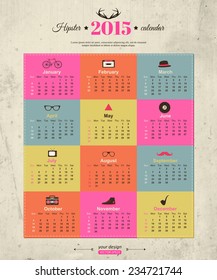 2015 calendar template hipster design. Year of the goat. Vector illustration.