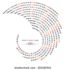 2015 calendar template, spiral illustration