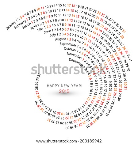 2015 calendar template, spiral illustration