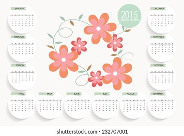 2015 Calendar template. Vector illustration.