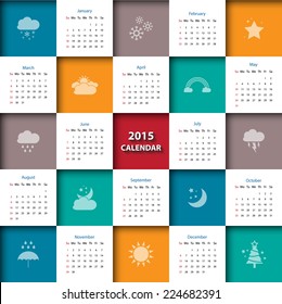 2015 calendar template with weather icon.Vector/illustration.