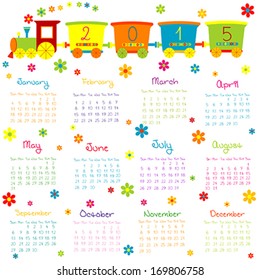 2015 Calendar with toy train and flowers