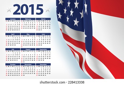 2015 calendar with USA flag