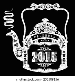 2015 Calendar, Vector Coffee pot shaped Calendar.