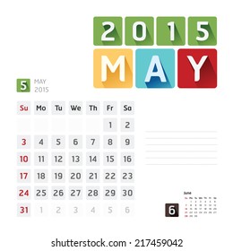 2015 Calendar Calendar Vector  Design.May