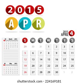 2015 Calendar Calendar Vector Design. April