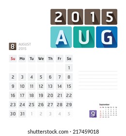 2015 Calendar Calendar Vector  Design. August