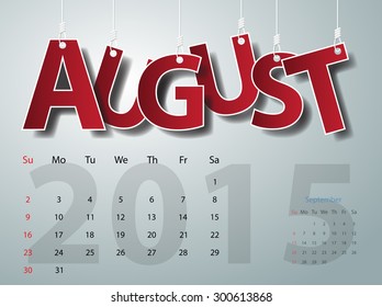 2015 Calendar Calendar Vector Design. August 