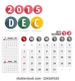 2015 Calendar Calendar Vector Design. December