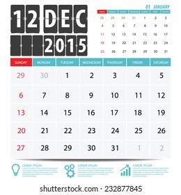 2015 Calendar Calendar Vector Design. December
