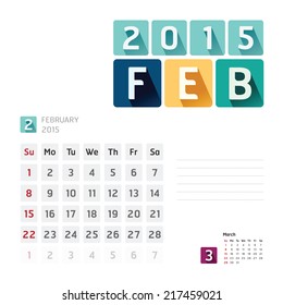 2015 Calendar Calendar Vector  Design. February