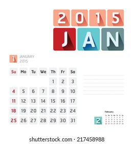 2015 Calendar Calendar Vector  Design. January 