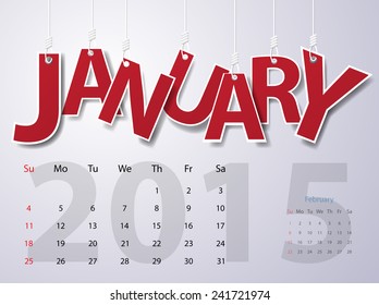2015 Calendar Calendar Vector Design. January 