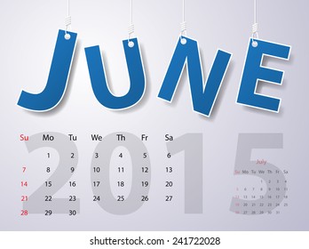 2015 Calendar Calendar Vector Design. June 