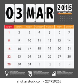 2015 Calendar Calendar Vector Design. March