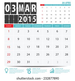 2015 Calendar Calendar Vector Design. March