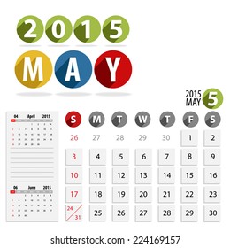 2015 Calendar Calendar Vector Design. May