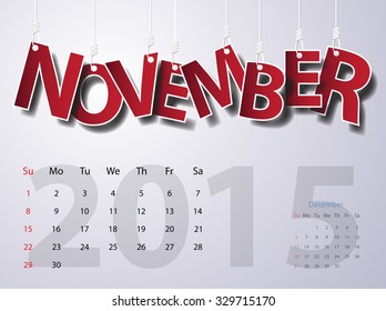 2015 Calendar Calendar Vector Design. November