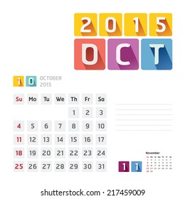 2015 Calendar Calendar Vector  Design. October