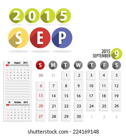 2015 Calendar Calendar Vector Design. September