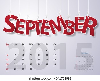 2015 Calendar Calendar Vector Design. September 