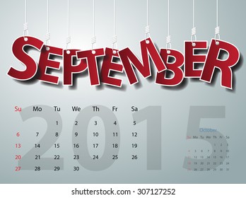 2015 Calendar Calendar Vector Design. September